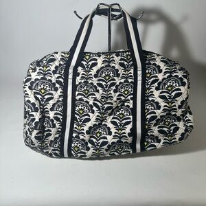 Vera Bradley Elegant Black and White Weekend Bag with Damask Pattern